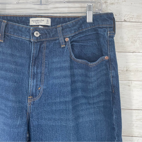 Abercrombie & Fitch The 90's Relaxed Jean High Rise Size 32 Dark Wash Curve Love - Picture 5 of 11